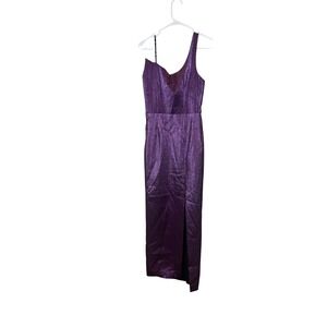 Black Halo Eve Dress Womens 6 Purple Metallic One Shoulder Maxi Gown Slit Formal